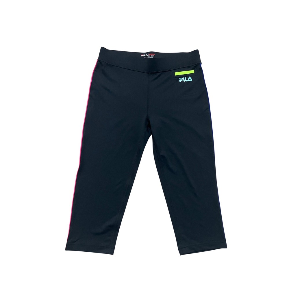 Fila Sport Womens XL Black Neon Stripe Live In Motion Cropped Leggings Capris‎